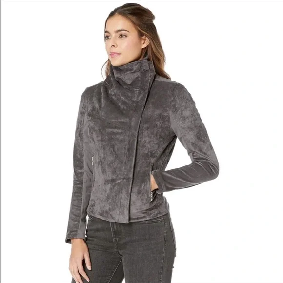 Blank NYC Faux Suede Gray Moto Jacket Sz Medium - Picture 14 of 14